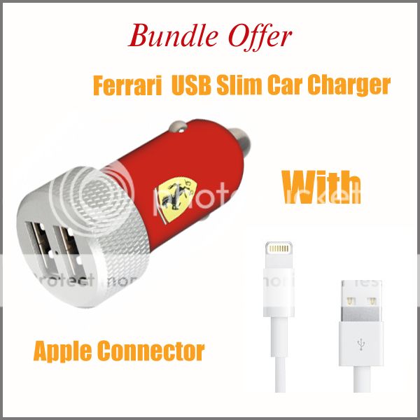 Ferrari USB Slim Car Charger With Apple Connector Bundle Offer price in